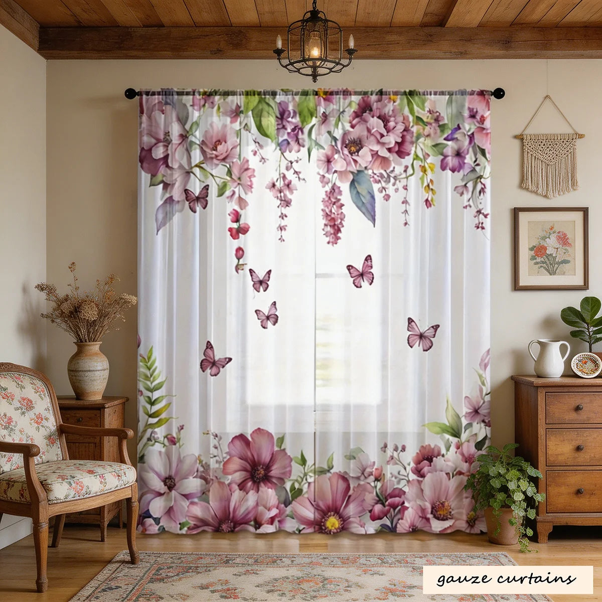 rideau floral transparent moderne papillons 100 polyester chambre salonhôtel