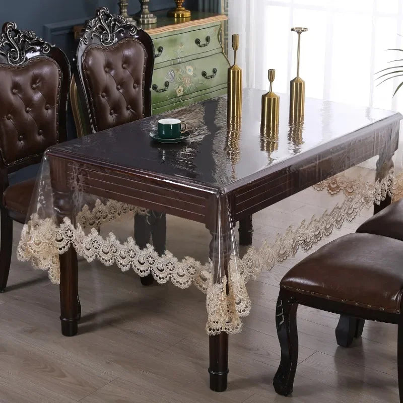 nappe table rectangulaire transparente dentelle beige pvc imperméable salle manger classique