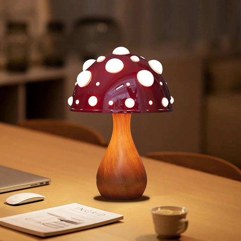 Lampe champignon avec éclairage blanc dans un salon moderne