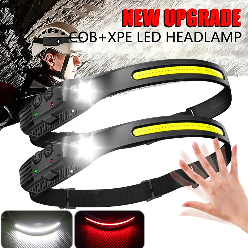 lampe frontale led rechargeable noir jaune fluo modes étanche détecteur mouvement camping pêche randonnée