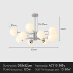 lustre suspension moderne chrome boules verre translucide luminaire salon salle manger blanc