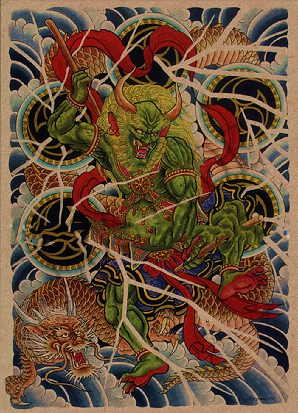 tattoo temporaire tatouage japonais dragon femme fleur noir blanc rouge vert bleu or