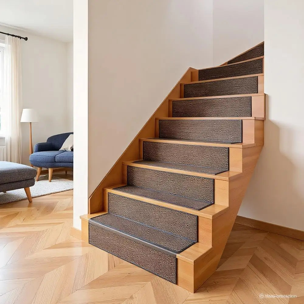 tapis d'escalier marron gris bleu marine moderne antidérapants insonorisants lavables sécurisants adhésifs tissés