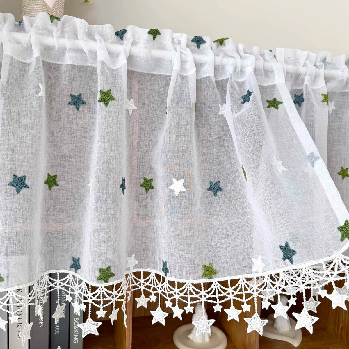rideau transparent brodé étoiles classique blanc romantique maison