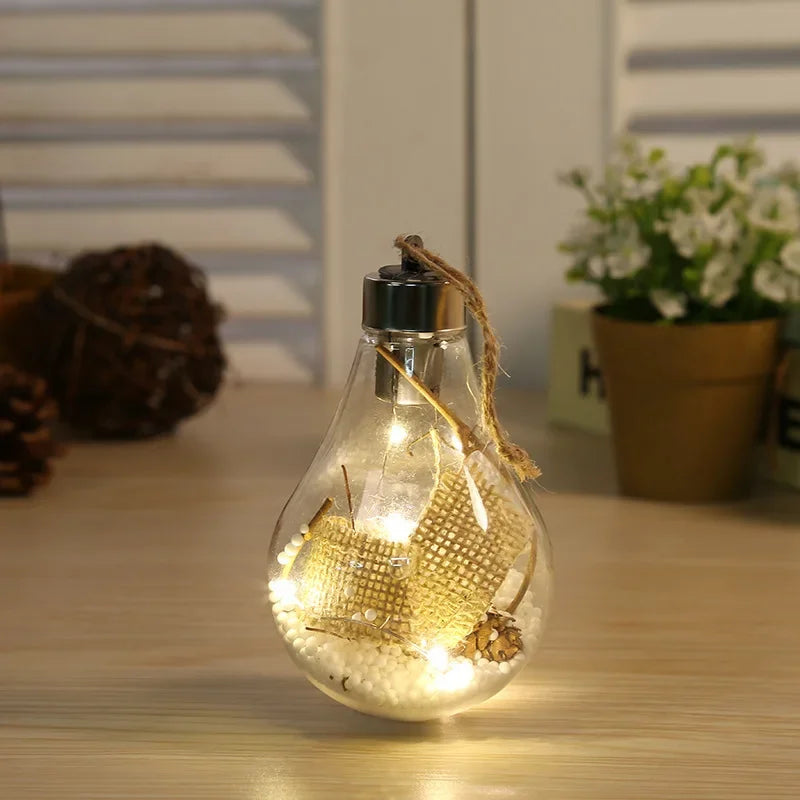 décoration noël transparente ampoule led boules flocons branche vintage chambre cadeau enfants adultes