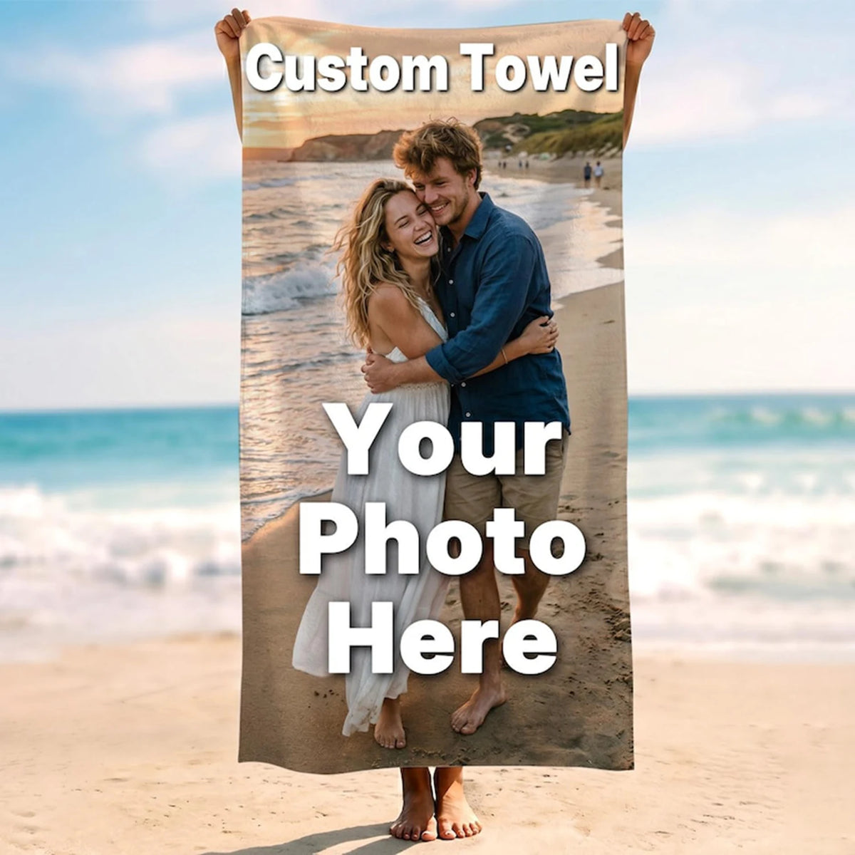 serviette plage personnalisable photo couple moderne sèchement rapide polyester lavable machine