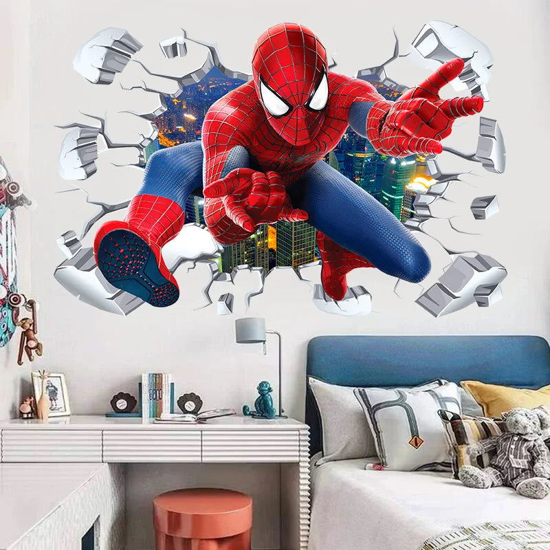 sticker mural 3d super héros hulk iron man captain america thor rouge bleu vert