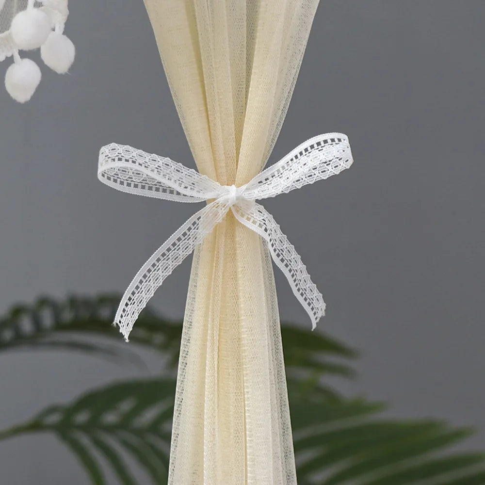 rideau porte décoration dentelle pompons auto adhésif blanc beige violet vertclair