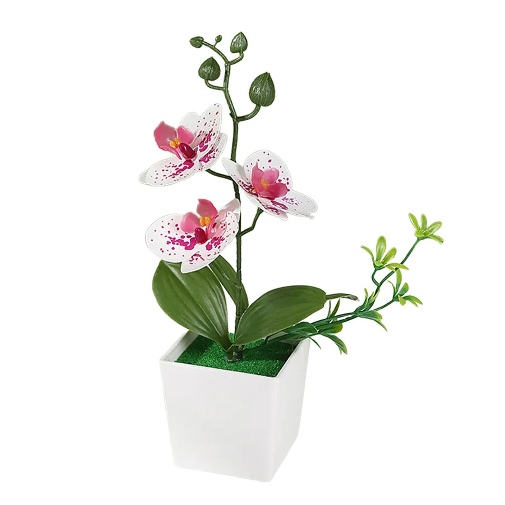 décoration intérieure orchidée artificielle pot blanc fleurs simples feuilles vertes moderne