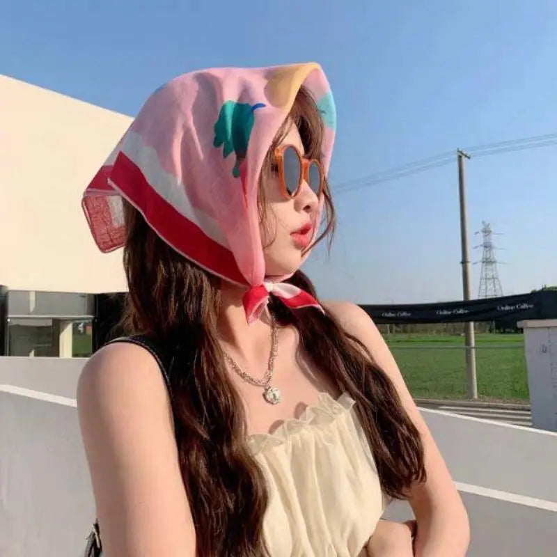 foulard carré femme coton lin motif fleurs multicolore bandana léger accessoire mode été printemps