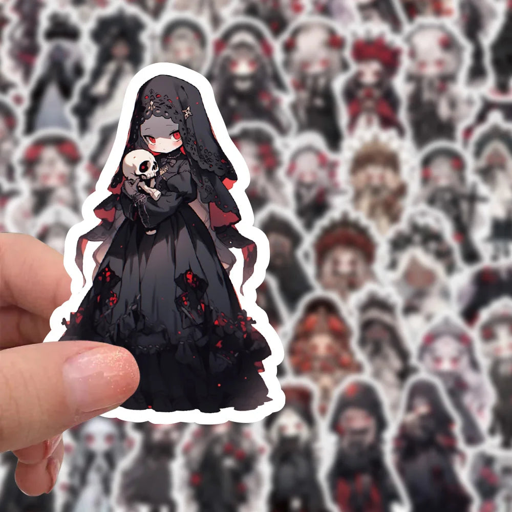 stickers autocollants gothiques dessin animé noir rouge blanc ornements croix art gothique anime personnages