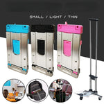 support téléphone pliable métal moderne bleu noir rose argenté clips roulettes