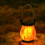 lanterne solaire rechargeable effet flamme transparente moderne rustique corde argentée noire orangée