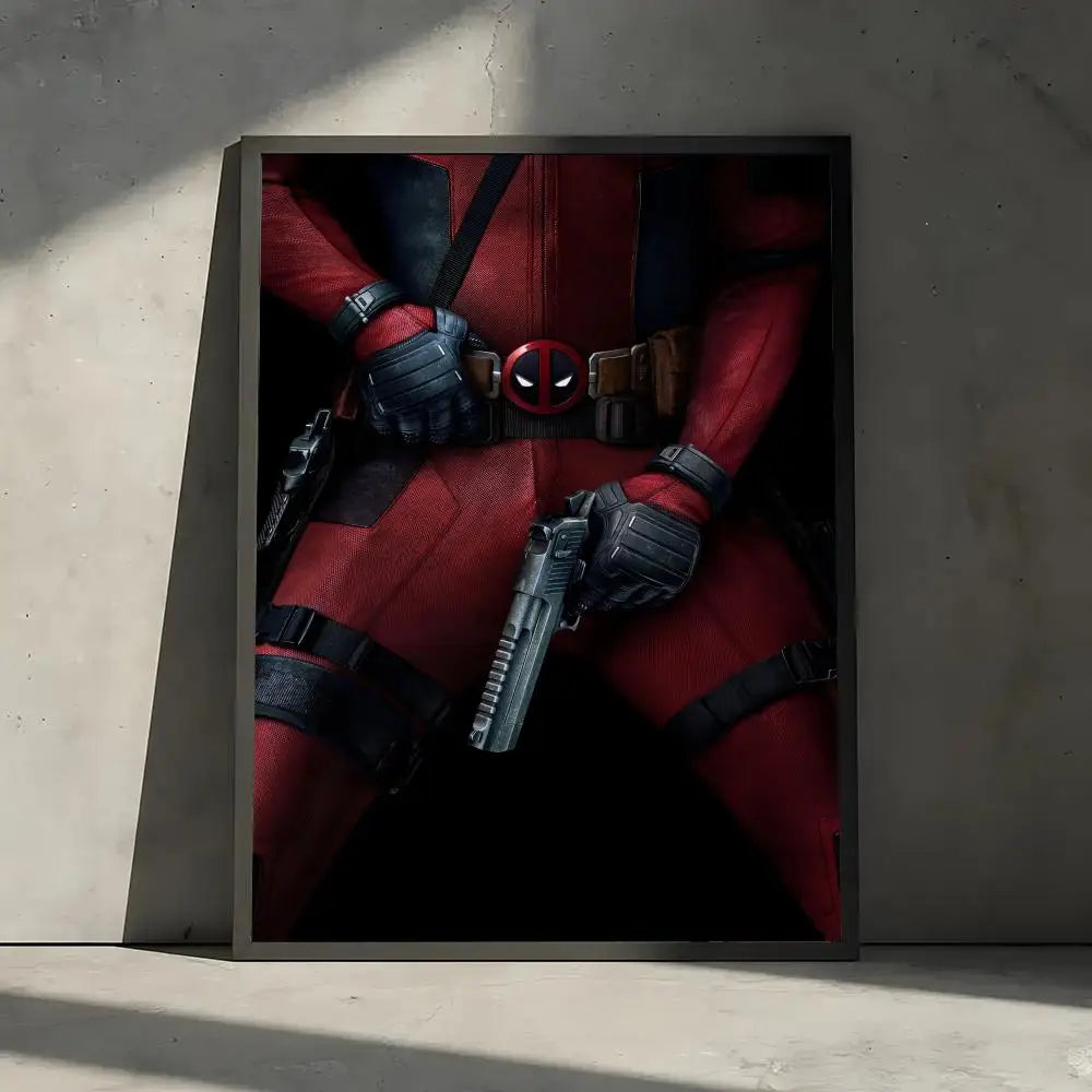 affiches deadpool pop art moderne cadre bois rouge noir gris blanc texture super héros