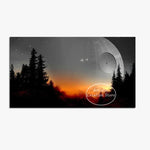 toile d'art moderne paysage nocturne étoiles station spatiale clips noir blanc orange