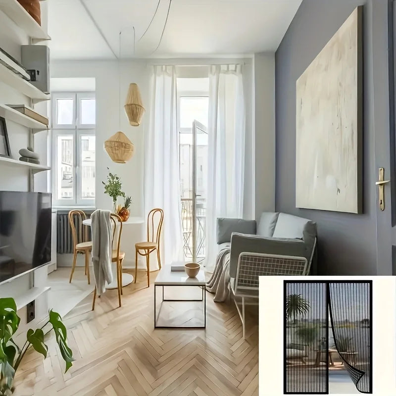 rideau porte magnétique noir maille fine moderne sans ventouses 90x210cm