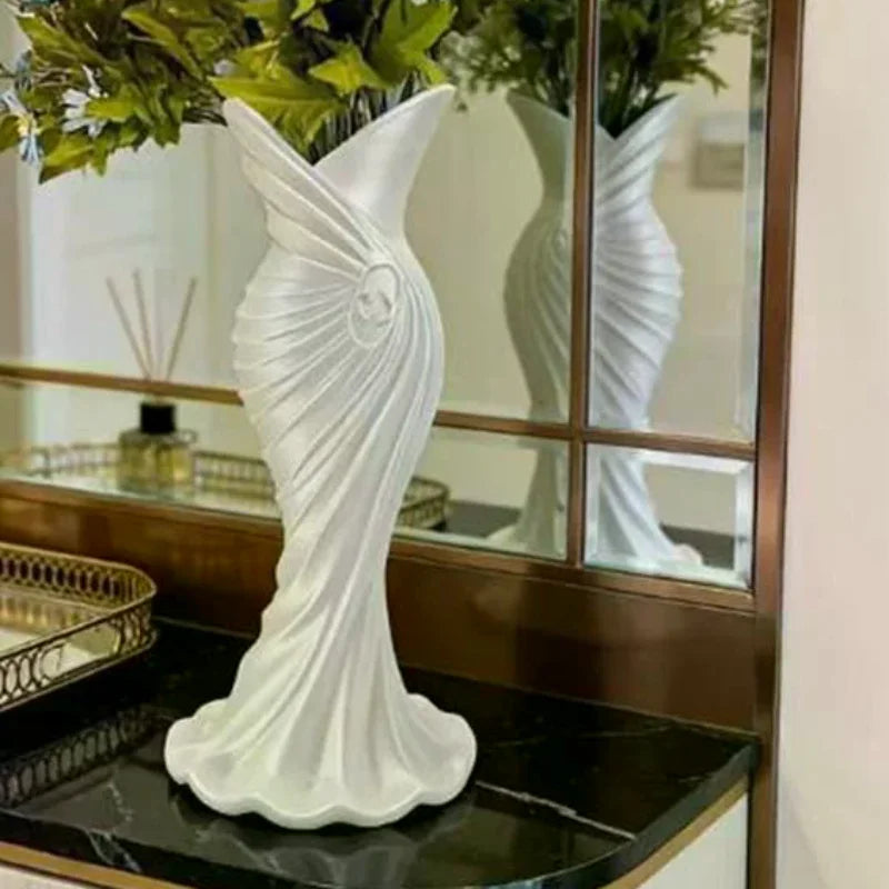 vase moderne résine blanc vert rose plissé minimalisteOpaque maison mariageDecoration