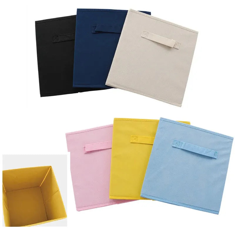 boîtes rangement réutilisables tissu non tissé beige gris noir bleu rose jaune vert poignées