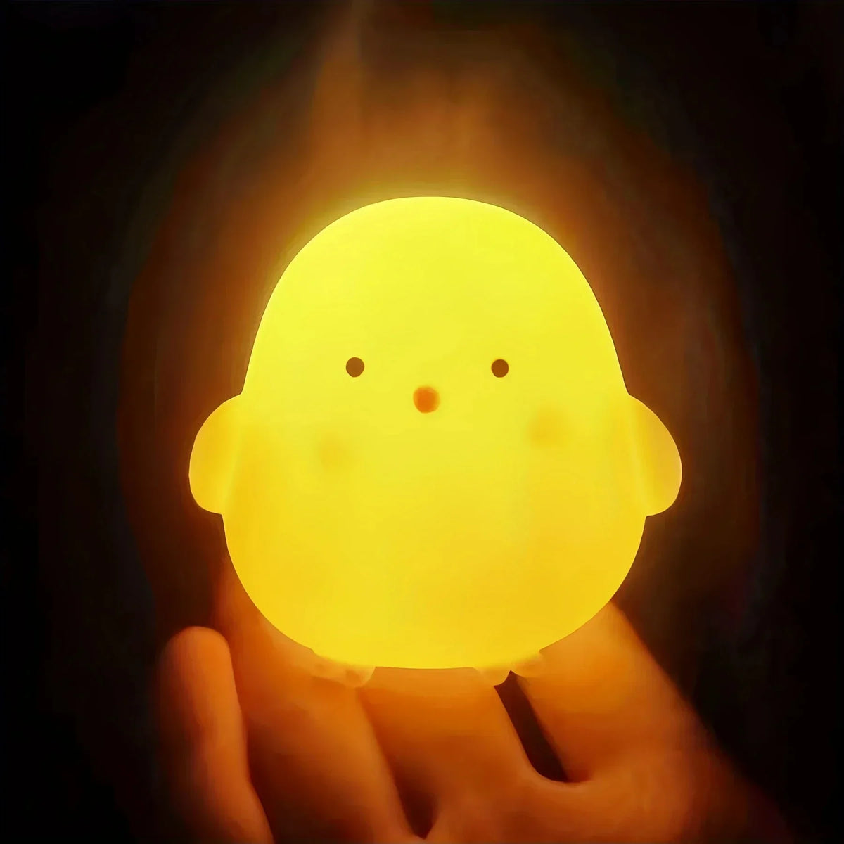 lampe led forme poussin jaune face mignonne yeux noirs bec orange cartoon ornement chambre