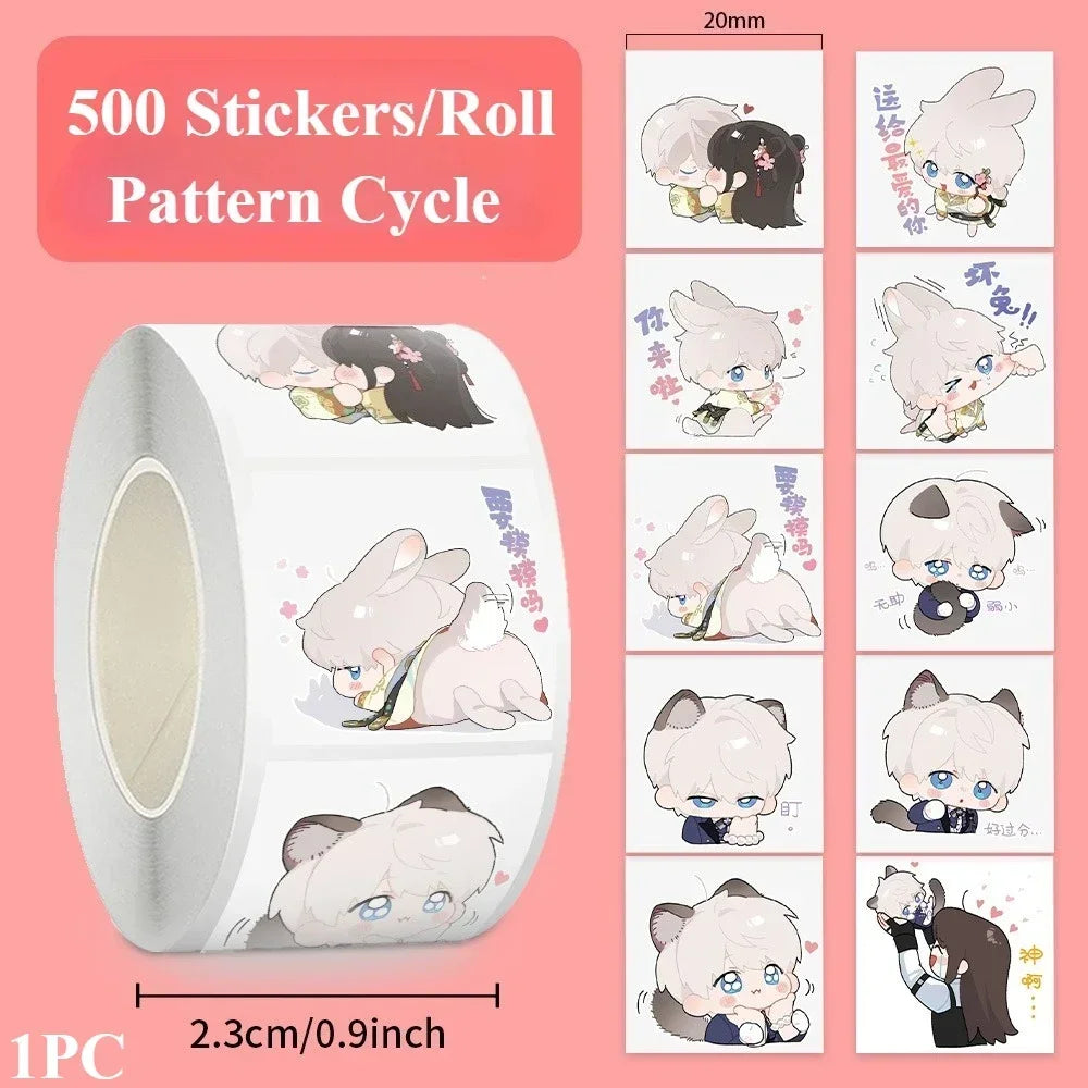 sticker autocollant cartoon personnages mignons motifs colorés 500 pièces rouleau scrapbooking journal intime carnet
