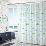 rideau douche poissons pois bleu clair vert jaune moderne enfant ondulé opacité anneaux