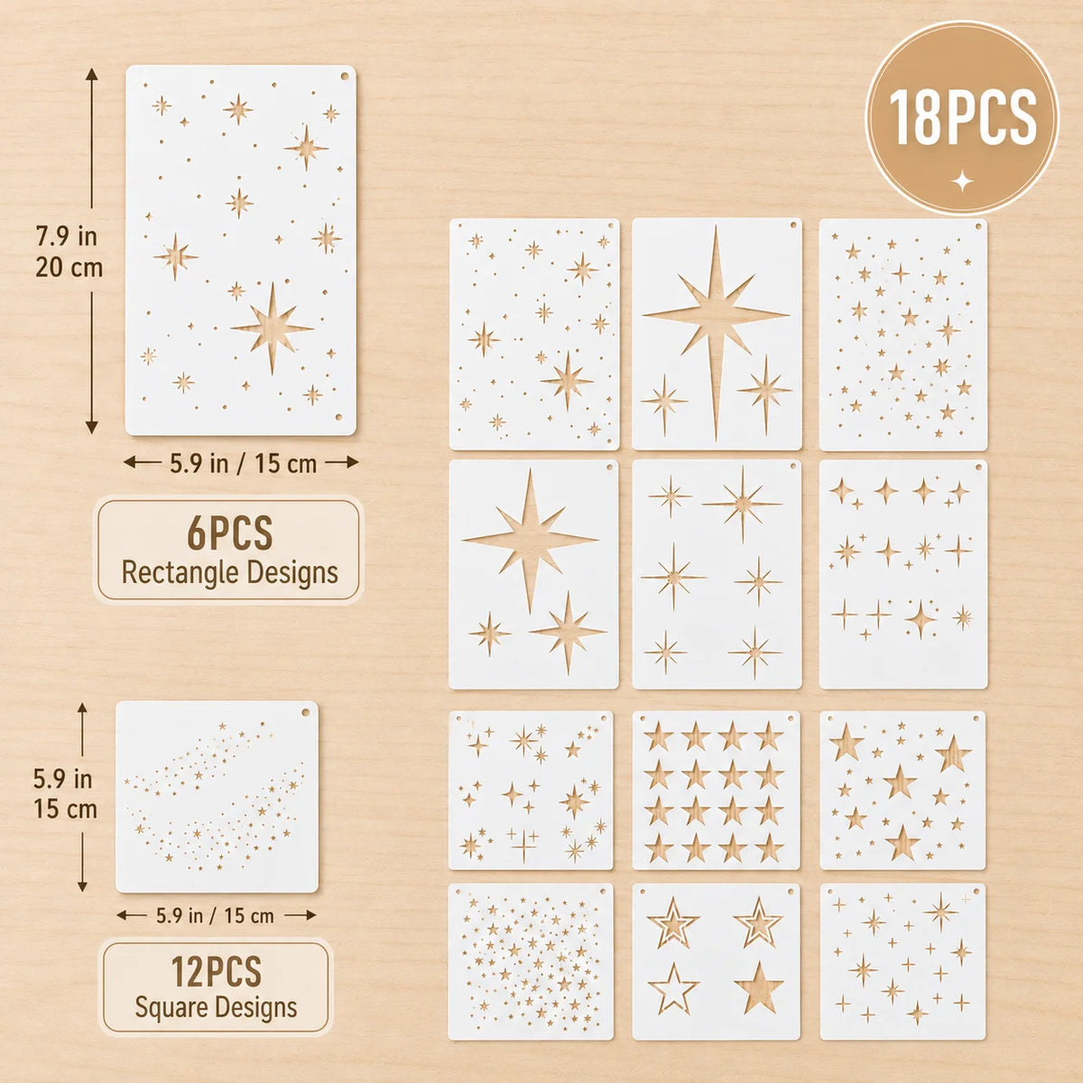 peinture gabarits étoiles géométriques moderne blanc doré noir 5.9x7.9 5.9x5.9 reutilisables DIY