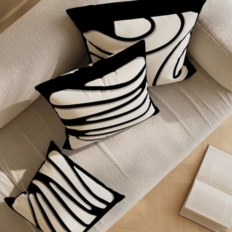 housse coussin moderne motif floral polyester respectueux environnement blanc noir fixations