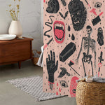 rideau douche halloween crânes squelettes motifs gothiques rose noir