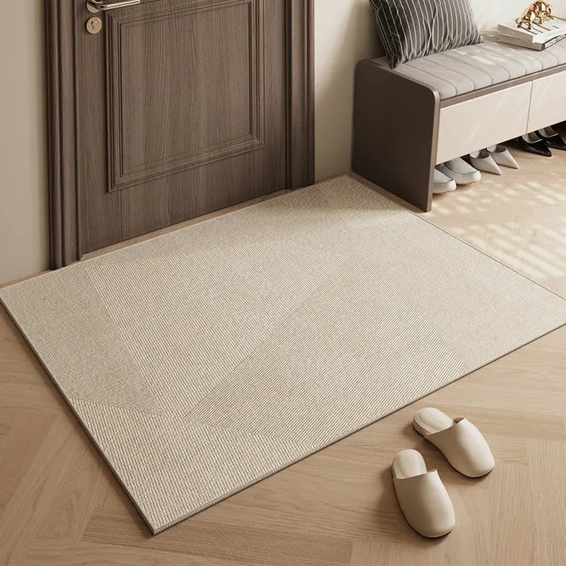 tapis d'accueil beige clair moderne rayures horizontales antidérapant salon entrée maison décoratif polyester