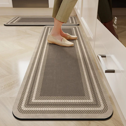 tapis sol intérieur cuisine entrée moderne motif géométrique doux imperméable antidérapant beige gris