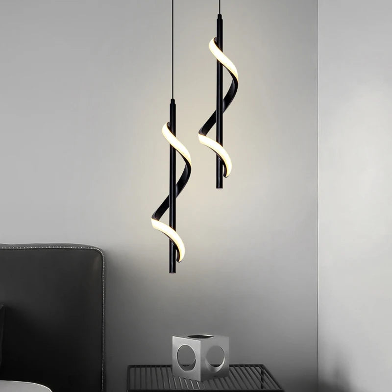 Suspension lumineuse moderne spirale noire blanche ajustable 100 150cm salon chambre