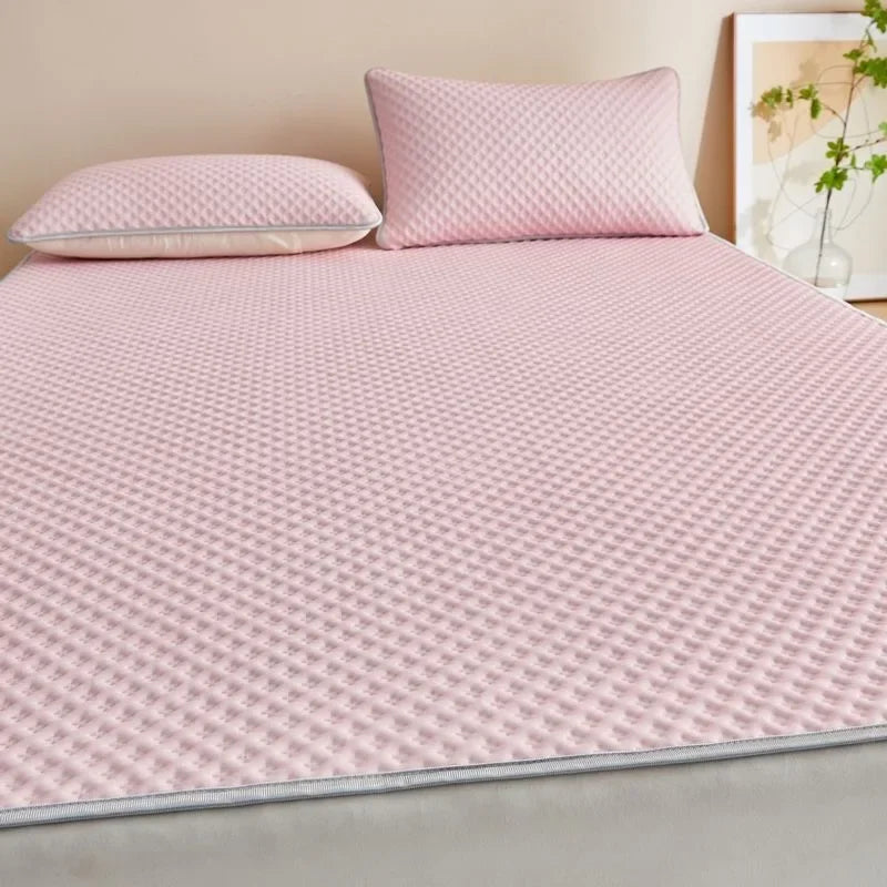 drap plat bleu clair motif carrés moderne coton polyester lit adulte été sensation douce
