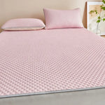 drap plat bleu clair motif carrés moderne coton polyester lit adulte été sensation douce
