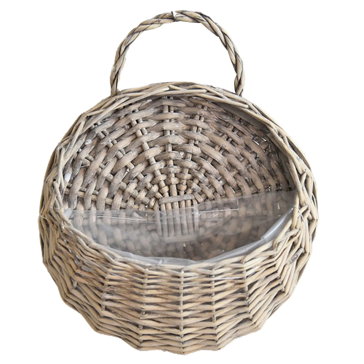 panier suspendu tissage osier marron foncé marron clair traditionnel durable poignées