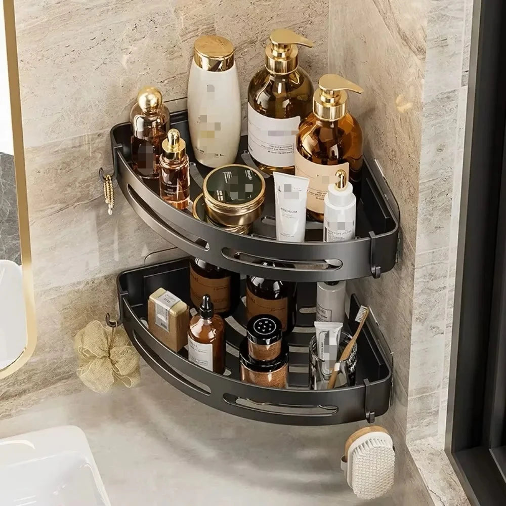 étagère angle salle bain adhésive noire moderne polyester réutilisable seule plaque murale