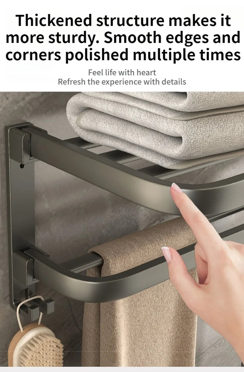 porte serviettes mural aluminium gris lisse moderne serviettes coton brosse dents fixations vis 21.5cm