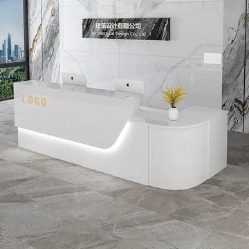 comptoir accueil moderne blanc tiroirs rangement mobilier commercial luxe minimaliste