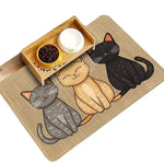 tapis antidérapant imperméable dessin animé chats couleurs variées toile jute cartoon assiettes alimentation chats
