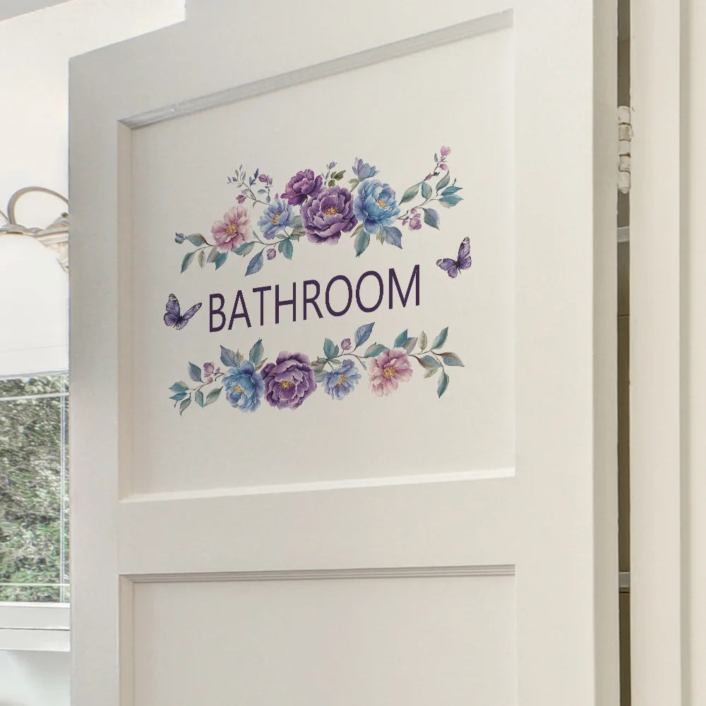 autocollant mural fleurs papillons art floral violet bleu rose vert pvc adhésif salon chambre