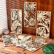 décoration murale feuille tropicale bois doré moderne botanique chambre salon