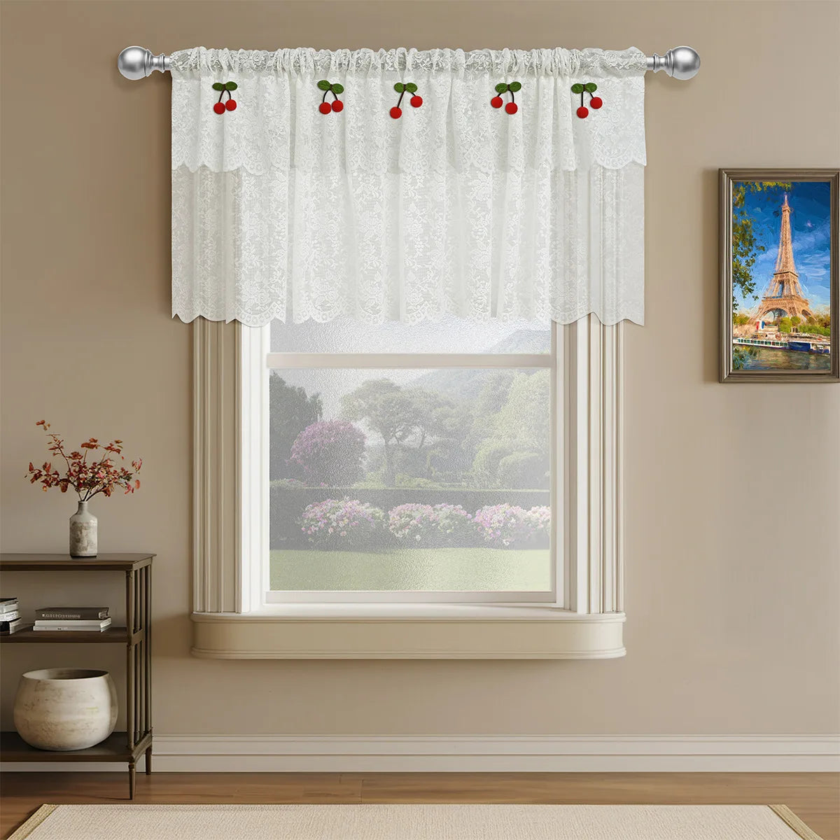 rideau polyester blanc dentelle translucide classique cuisine fenêtre 140cm 45cm