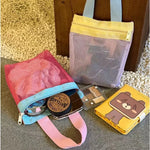 sac filet nylon réutilisable couleurs rose bleu violet utilisations multiples translucide décontracté mignon voyage