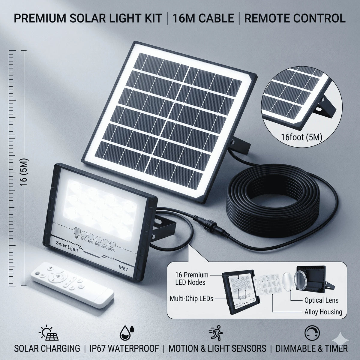 lumière solaire led moderne ip67 noir blanc panneau solaire télécommande capteur mouvement