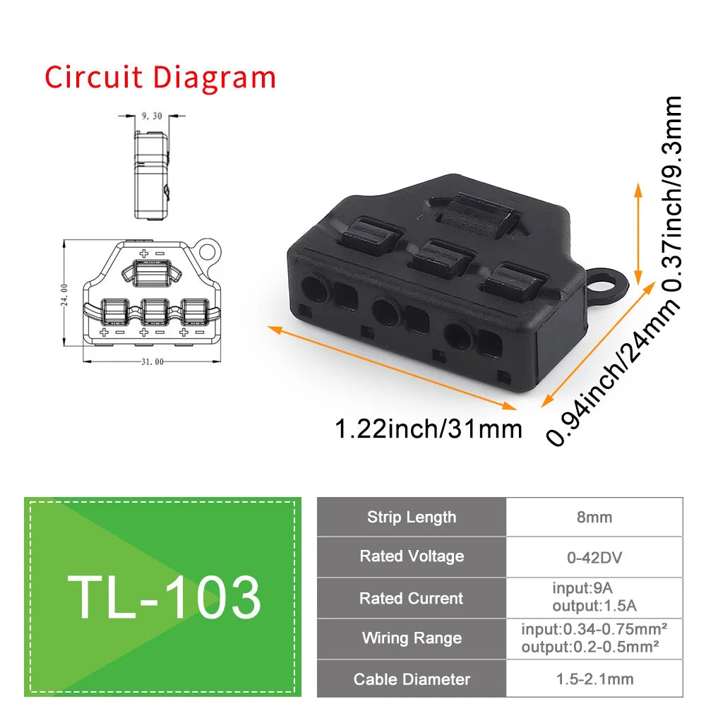 connecteur rapide câbles noir séparation ports bloc distribution lignes led 48v certification