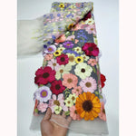 tissu brocart fleurs reliefs multicolore rose bleu vert jaune blanc biodegradable longueur 150cm echangable