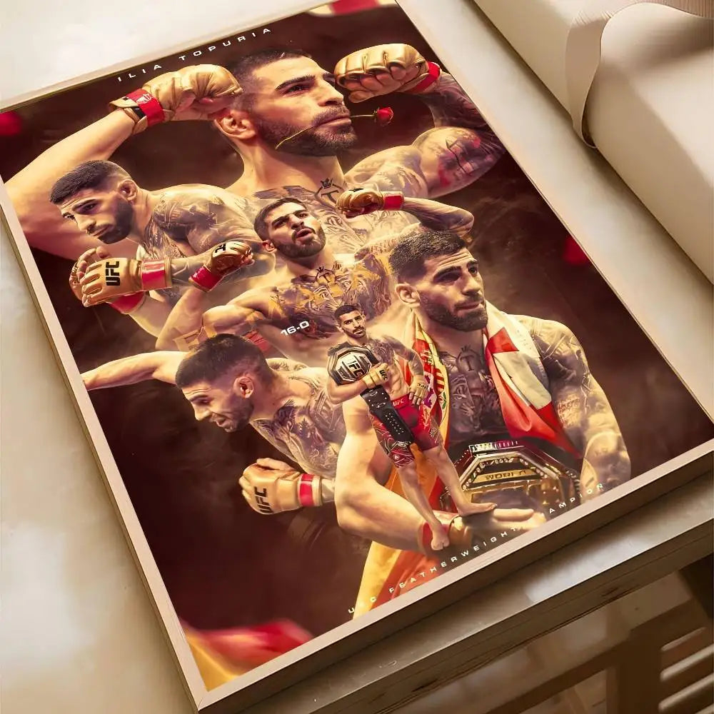 affiche ufc boxeurs moderne sportive noir blanc rouge jetro cadre bois chambre salonhôtel