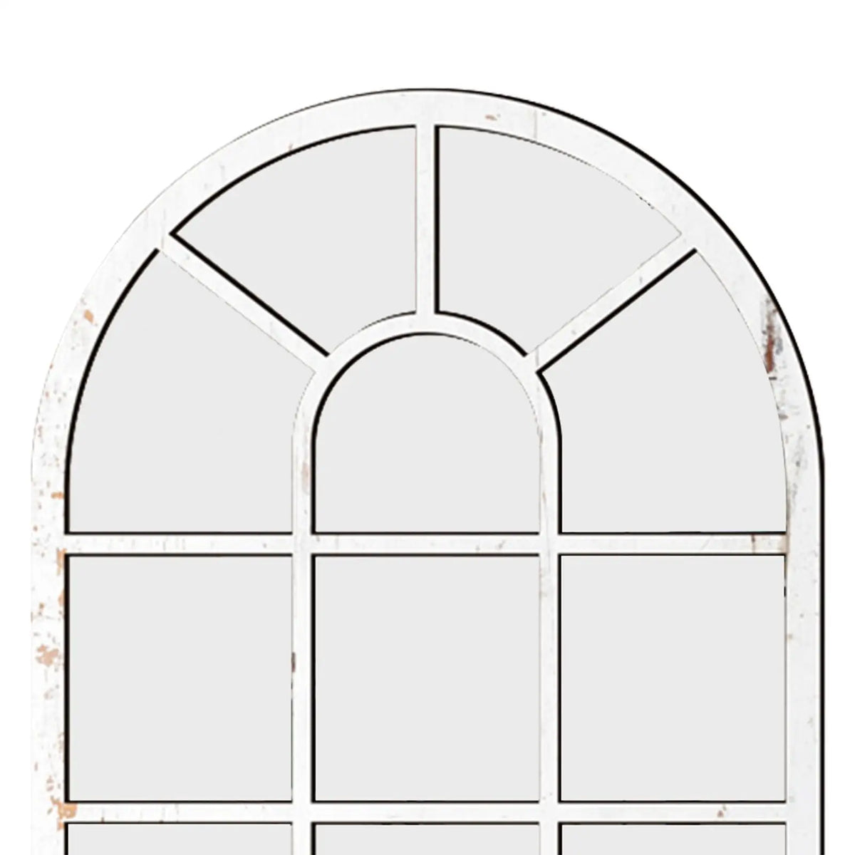 miroir arqué fenêtre bois blanc marron noir structure vieillie décoratif vintage chambre salon