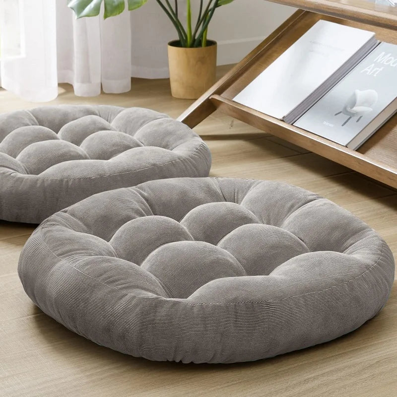 coussin rond gris corduroy adulte salon massage non amovible lavable
