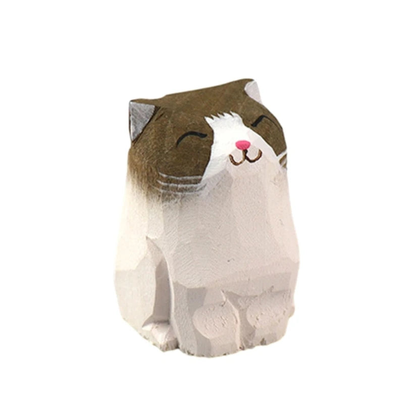 statue animale bois figurine bleu rose motif floral minimaliste yeux stylisés petite deco