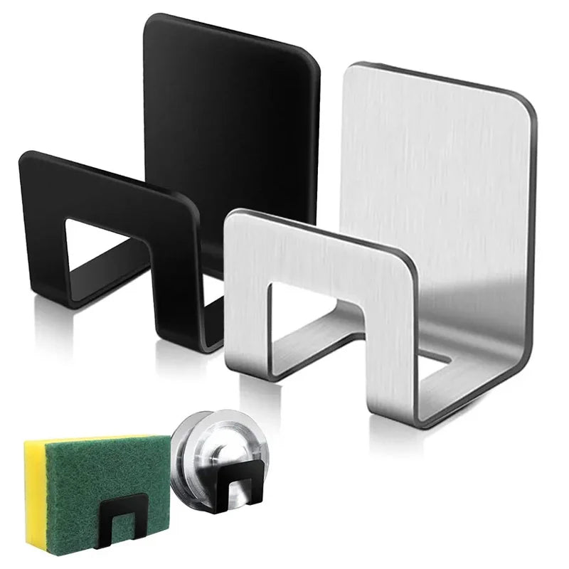 porte savon porte grille adhésif moderne noir argenté cuisine rangement organisation support minimaliste multifonctionnel